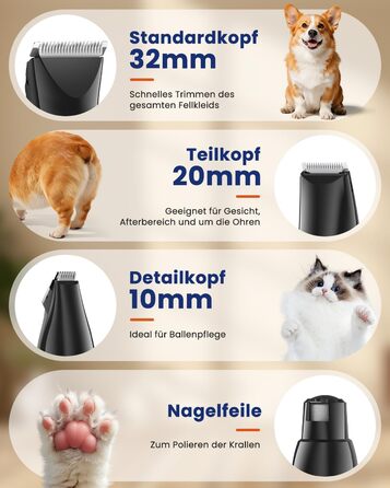 Набір для стрижки собак 4-в-1: машинка, триммер для лап, безпечний точило для кігтів. Тиха та акумуляторна машинка для тіла, обличчя та лап собак та котів