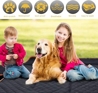 Водонепроникний килимок для собак у машину, захист заднього сидіння, чорний з помаранчевим кантом