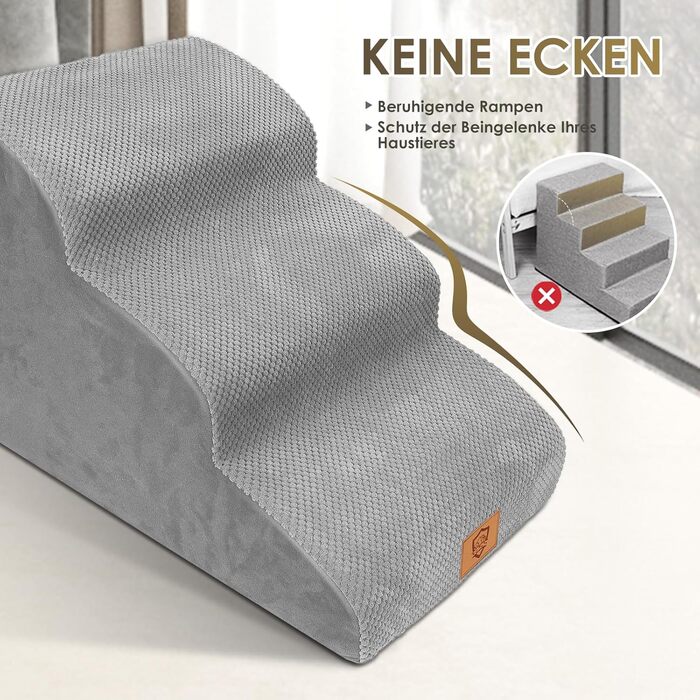 Сходинки для собак маленьких порід, 3 сходинки, водонепроникні, з високощільним губчастим матеріалом, знімні, для доступу до ліжка/софи, сірі.