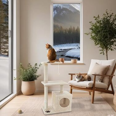 Дерев'яний комплекс для котів Beltom з огородженим будиночком, 85 см, бежевий