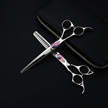 Набір професійних ножиць для грумінгу собак: філірувальна та пряма, титанове покриття, 18 см, ліва рука