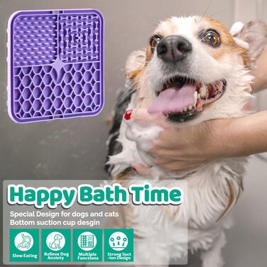 Килимок-лизун для собак та котів, 20 см, з міцними присосками для зняття тривоги та розваг, для купання та дресирування, лопатка та щітка, 2 шт. (фіолетовий та сірий)