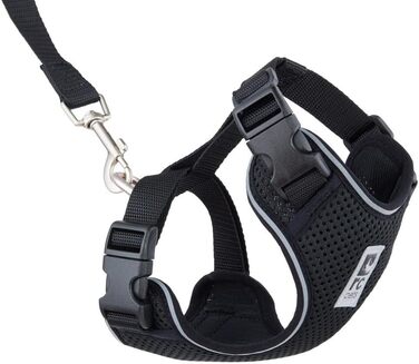 Шлея для котів RC Pets Adventure Kitty, регульована, дихаюча сітка Airmesh, повідець 1,8 м, D-кільце, чорна, розмір M