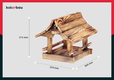 KOTARBAU годівниця для птахів дерев'яна, підвісна, 22,5x26 см, вогненно оброблена, захищена від негоди, кормушка для птахів