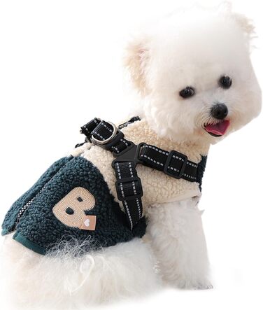 Зимовий теплий одяг для собак, вітронепроникний, з флісовою підкладкою, жилет з отвором для шлейки, для малих та середніх тварин, зелений та білий, для прогулянок та активного відпочинку