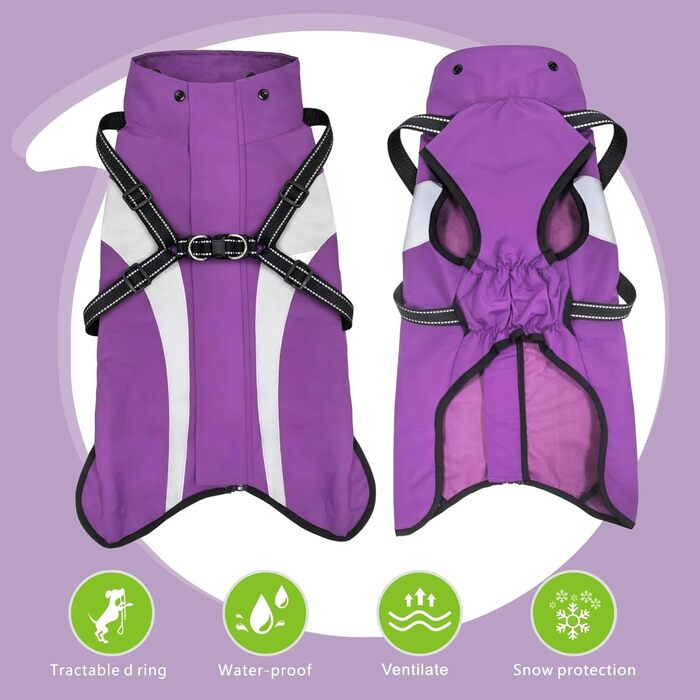 Водонепроникний дощовик для собак Oslueidy – дощовик для собак з капюшоном, S-XXL (Lila)