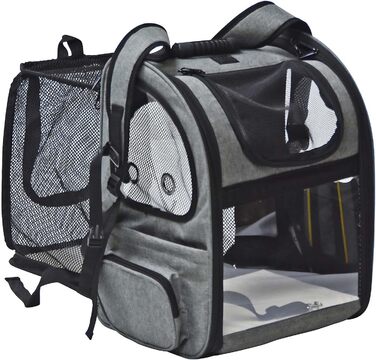 Рюкзак для собак та котів Fudajo, 32x27x40 см, до 6 кг, чорно-сірий, розкладний, для подорожей