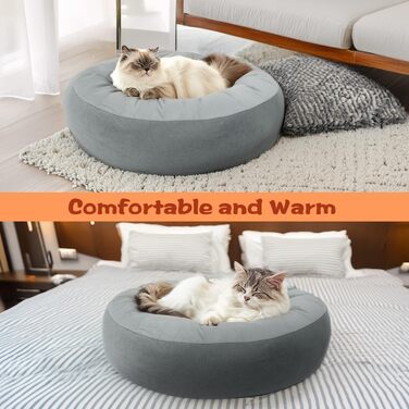 Кішечкове ліжко Nobleza з регульованою температурою, тепла підстилка у вигляді пончика з захисним кабелем, що не гризеться, 50 см, сіре