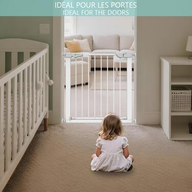 Захист для сходів Vounot: сітка без свердління, 75-108 см, для дітей, собак та котів, автоматичне закриття, магнітний замок, стопор 90°, білий (2x подовження)