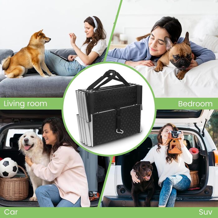 Сходинка для собак Robuster з 6 сходинками, покриття 1680D PVC, антиковзка, легка та портативна – ідеально для авто, SUV, вантажівки – Чорний (106 x 80 x 43 см), алюмінієва конструкція