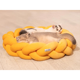 Катяме місце CheerPals 60 см, миється, плетене, м'яке ліжко-гніздечко для котів та маленьких собак, білий (жовтий)