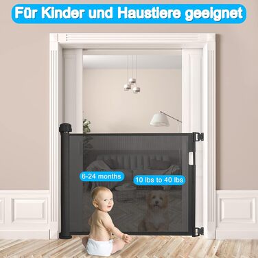 Захист для воріт/сходи NAIZY Rollo - сітка для собак та дітей, 180 см, чорний