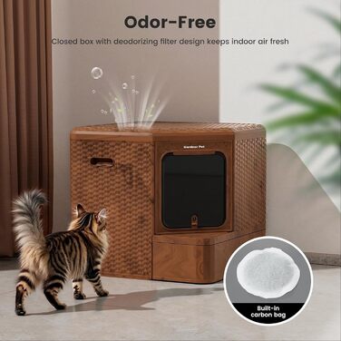 Торгова лоток для котів Gardner Pet з кришкою, великий, з висувним піддоном, сучасний дизайн плетіння ротангу, з фільтром з активованого вугілля, 50 x 50 x 50 см, базова версія