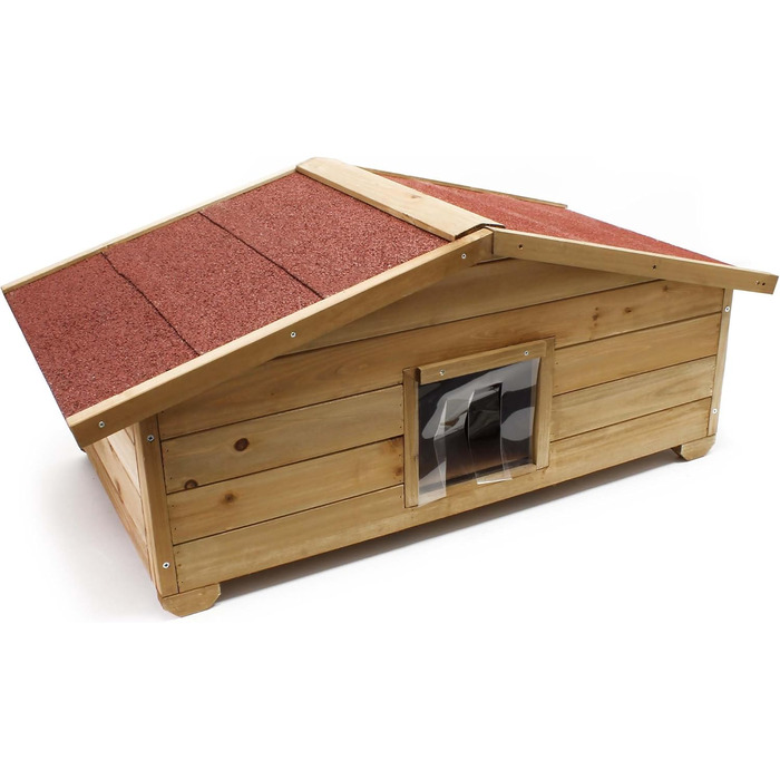 Дім для котів Wiltec великий 99 x 52 x 42 см з дерева, котяча хатинка для саду або тераси, ізольована та стійка до погодних умов, котяча печера