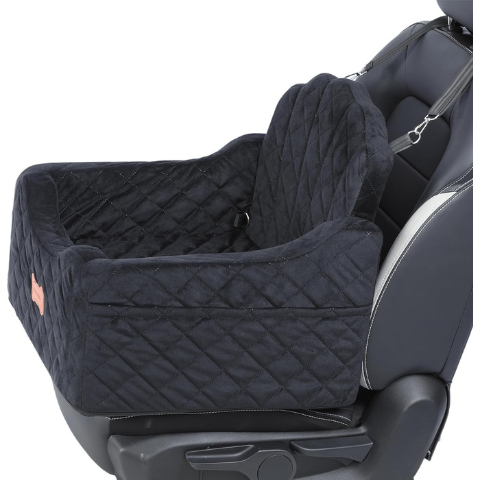 Автокрісло для собак маленьких порід до 13,6 кг, знімний, миючий, з ременями безпеки та кишенями для зберігання, автоліжко для подорожей (Чорний, Small)