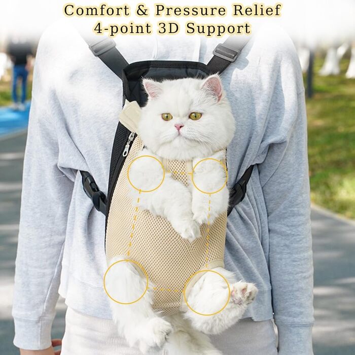 Рюкзак для собак 0.5-2.5 кг, переноска для тварин на плечі, для кемпінгу та подорожей, підходить для собак, котів та кроликів (Бежевий, S)