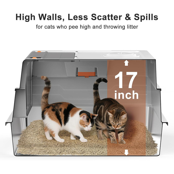 Велика лоток для котів з нержавіючої сталі з кришкою, XXXL, для великих та кількох котів, високі бортики, захист від протікання сечі, антибактеріальний, легко чистити