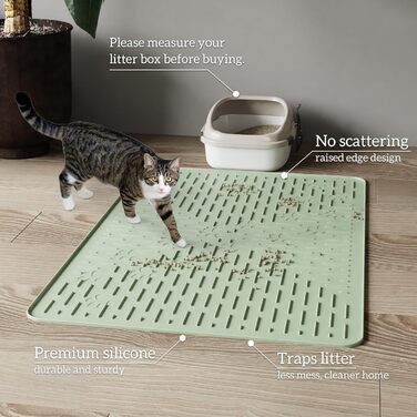 Килимок для котячого туалету OHMO, 80x60 см, преміум-силікон, великий, вологостійкий, без BPA, легко миється, світло-зелений