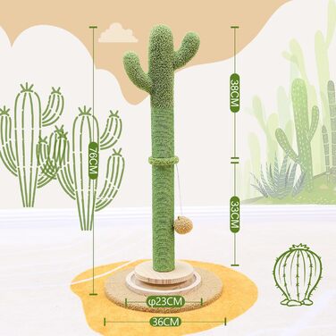 Котячий комплекс Globlazer з когтеточкою, великий, 90х50 см, 2 в 1 з іграшками, товстий стовпчик з сизалю, м'який, для великих котів (зелений)