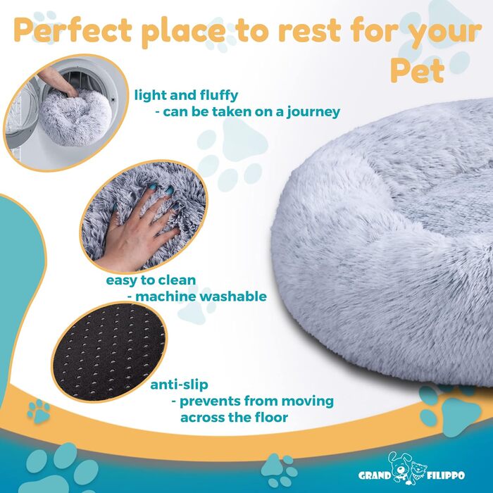 М'яке ліжко для собак знімний чохол 80 см - Ручна робота, пухнасте ліжко для собак, подушка для собак пухнаста, ліжко для котів, машинне прання - Кругле ліжко для котів сріблясто-сірий 80 см сріблясто-сірий