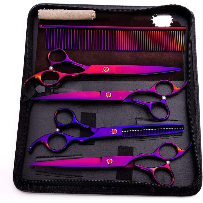 Набір професійних ножиць для грумінгу собак, титан-покриття, з ножицями для нігтів, фіолетовий