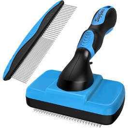 Набір для догляду за собаками: щітка для вичісування, шампунева щітка, металевий гребінець, 3 шт., блакитний/чорний