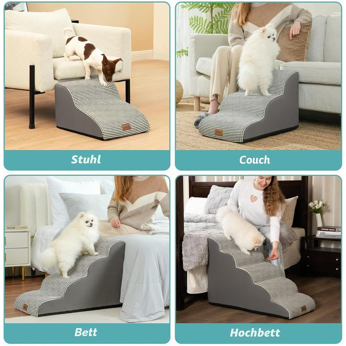 Сходи для малих собак COZY KISS (40x57x40 см) — 3-ступенева сходинка для дивана та ліжка з високощільним поролоном, знімним чохлом що миється та протиковзкою основою