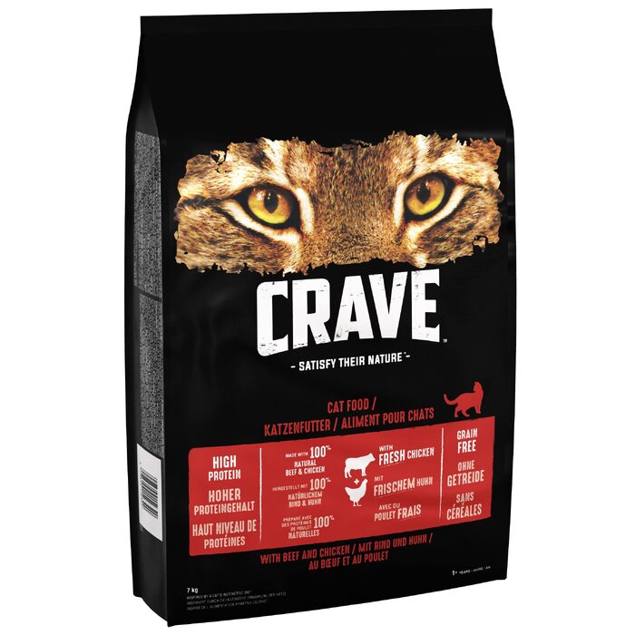 Сухий корм для дорослих котів Crave Premium беззерновий з куркою та яловичиною, 7 кг
