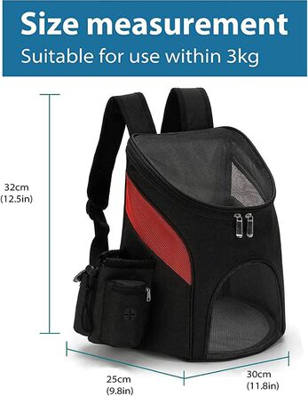Рюкзак для тварин Lucasng з дихаючої сітки, з блискавкою зверху, для собак та котів, подвійна плечова сумка, легкий, регульований, переноска для котів та собак (Чорний/Червоний, S)
