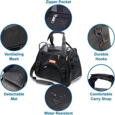 Транспортувальна сумка для тварин: котів, собак, кроликів, хом'яків. Чорна, розмір M (47x27x28 см) та L (44x30x20 см). Підходить для перельотів, вага до 5 кг. З плечовим ременем.