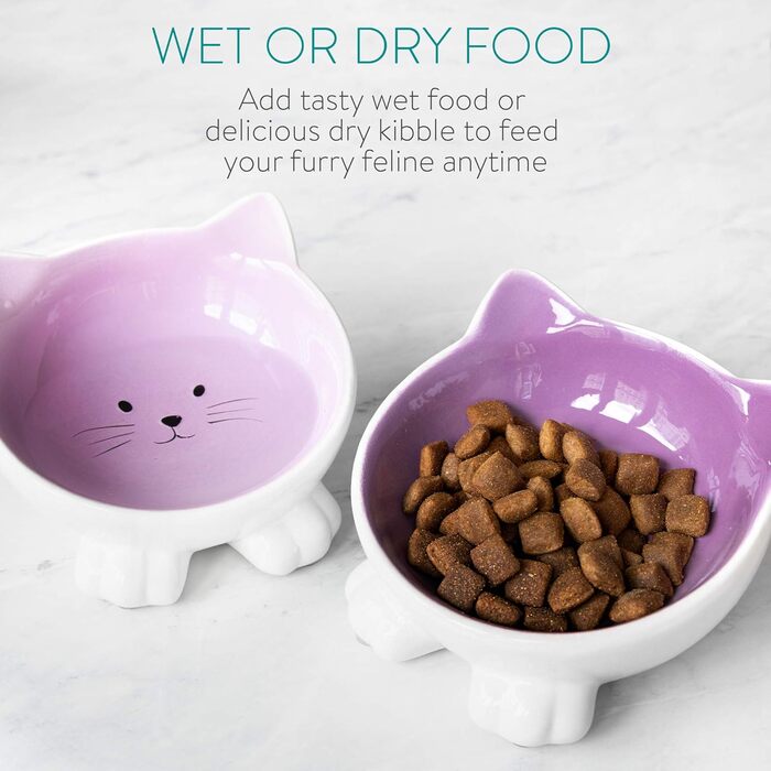 Набір мисок для котів Navaris (2 шт.) - кераміка, неслизькі, для води та корму, можна мити в посудомийній машині (фіолетовий)