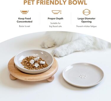 Набір керамічних мисок для котів Havnina (3 шт., білий): миски для їжі та води без дискомфорту від вусів, 14 см, широкий бортик, вінтажний лате