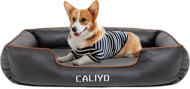 Ортопедичне ліжко для собак Caliyo, великі породи – килимок для собак з екошкіри, водонепроникний та пральний, з піною з пам'яті, диван для собак з 4 бортиками, розмір 127x97x18 см, чорний