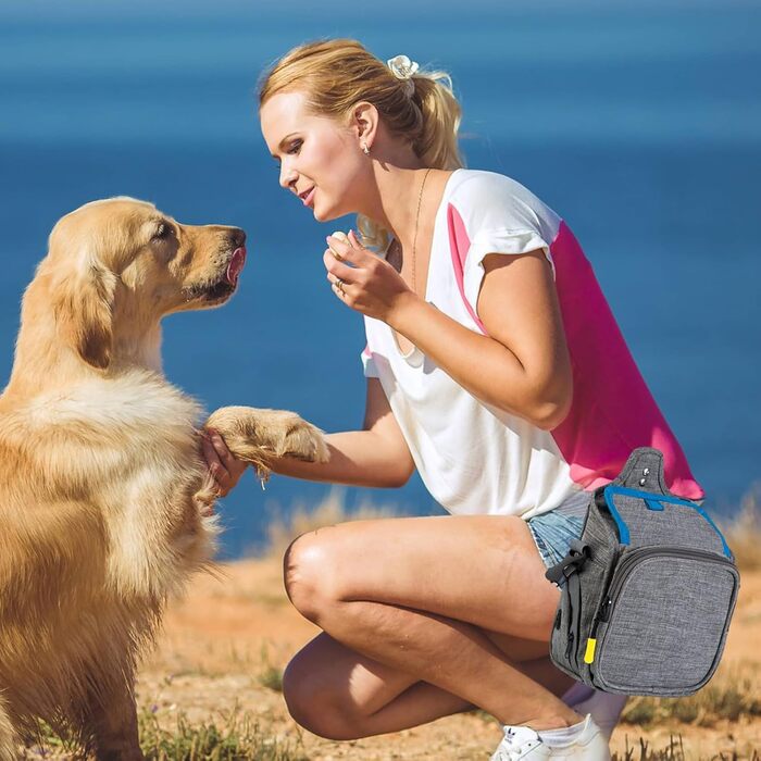 PETCUTE: Сумка для дресирування собак, зручна та міцна, з дозатором для відходів, сіра+блакитна