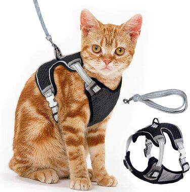 Шлейка для кота Brustgeschirr Cat, надійна та зручна, з регулюванням та світловідбиваючими смугами (Чорний, S)