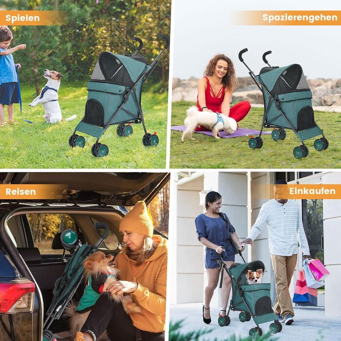 Візок для собак Regenschirm Hundebuggy для маленьких собак 10-9 кг, складний, легкий (4,1 кг), з подвійним ременем на плечі, кошиком для зберігання, тримачем для напоїв, темно-зелений