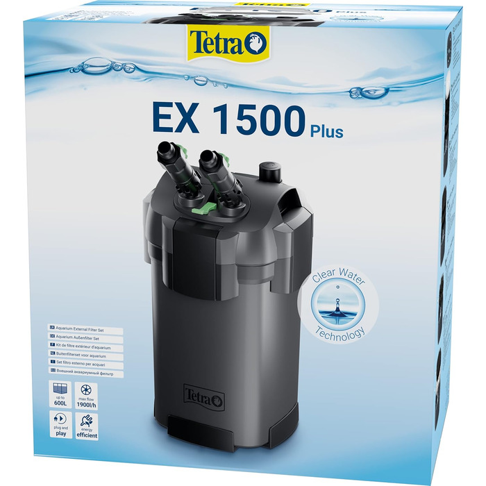 Зовнішній фільтр для акваріума Tetra EX 1500 Plus, до 600 л, потужний очищувач води, для кришталево чистої води в акваріумі, для прісноводних і морських акваріумів, внутрішній простір