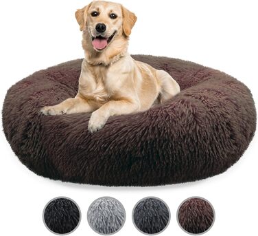 Кругле ліжко для собак великих порід, 120 см, м'яке, пухнасте, ергономічне, знімний чохол, колір: Кофе XL-120 см