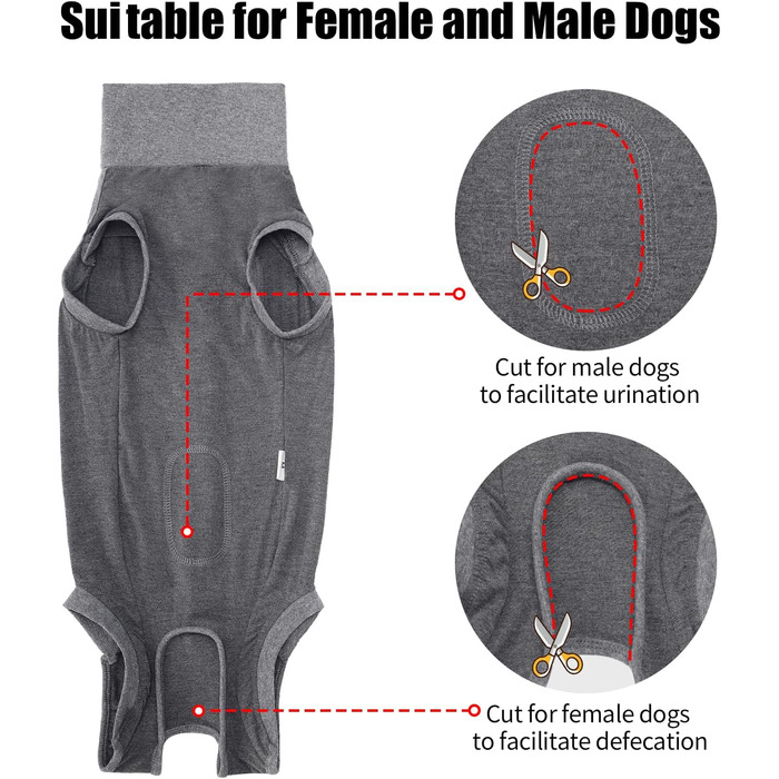 Комбінезон для собак після операцій Heywean – кастрація, стерилізація, післяопераційний одяг, сірий, L