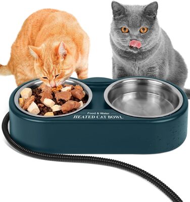 Clawsable підігріваюча миска для води та корму для котів, курей, кроликів, птахів, знімна нержавіюча сталь, морозостійка, BPA-free, водонепроникна