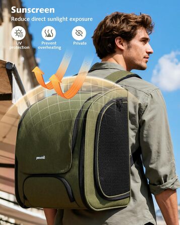 Пек'ют Рюкзак для кота Bubble з сітчастим вікном, переноска для тварин, розширювана, темно-зелений (L 32 x B 26 x H 42 см)