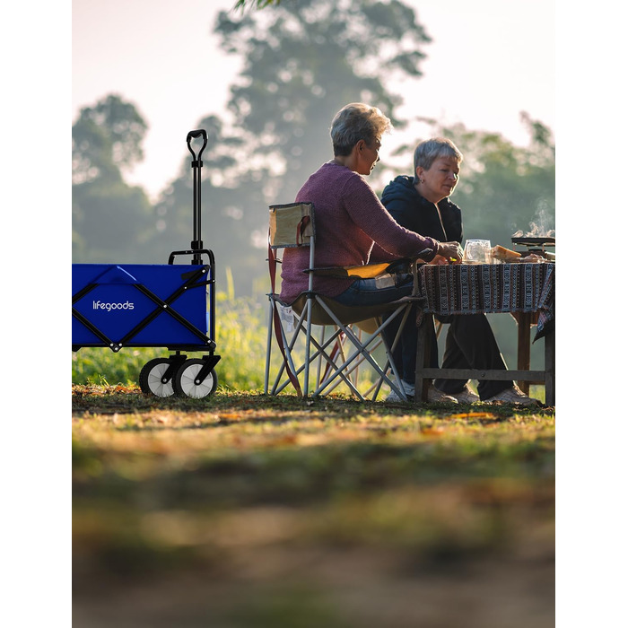 Візок-тачка LifeGoods складний, 98x45 см, блакитний – 94 л, колеса з гуми, 360°