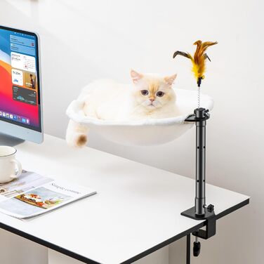 Крісло-гамак для кота Uross на стіл - 360° обертання та регулювання висоти, м'яка лежанка з 2 знімними чохлами, місце для сну для дому/офісу - використання протягом року (Бежевий)