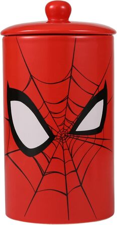 Керамічна банка для собачих ласощів Marvel Spiderman, червона, з кришкою, 10x5 см, для зберігання корму, можна мити в посудомийці