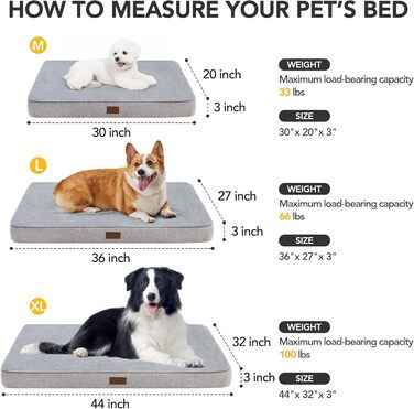 Ортопедичний лежак для собак середнього розміру, лежанка-матрац знімний водовідштовхуючий, з антиковзною основою, розмір M (76,2 x 50,8 x 7,6 см), сірий