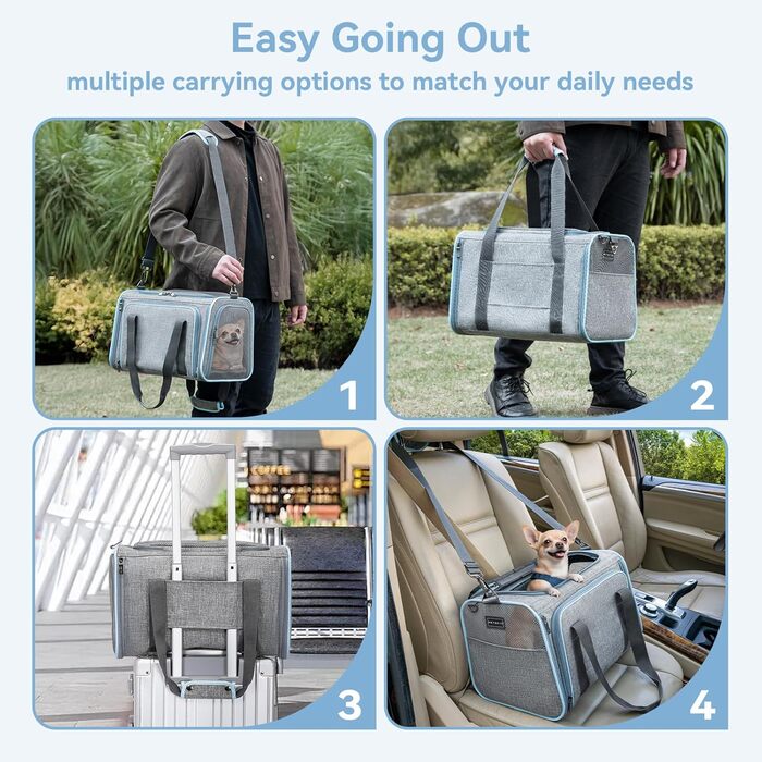 Транспортна сумка для кота та собаки Petsfit, розширювана переноска з плечовим ременем, сумка-переноска для собак та котів, авіапереноска, оксфордська тканина, M, Зелений/Односторонній зелений (Сірий, M/Односторонній)