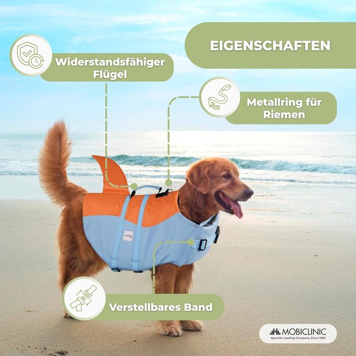 Spas-жилет Sharky для собак, XL: яскравий, плавучий, з ручкою для рятування, синьо-помаранчевий