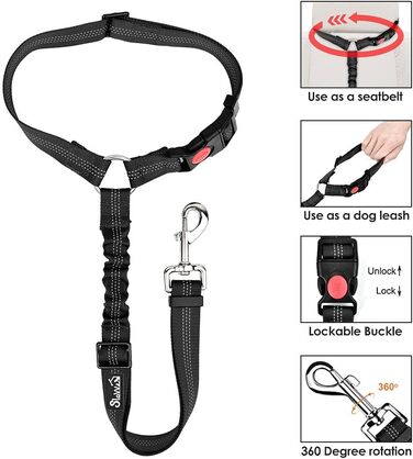 Автомобільний ремінь безпеки для собак Lukovee (2 шт.), регульований, з еластичним шнуром та світловідбиваючими елементами, для подорожей та повсякденного використання