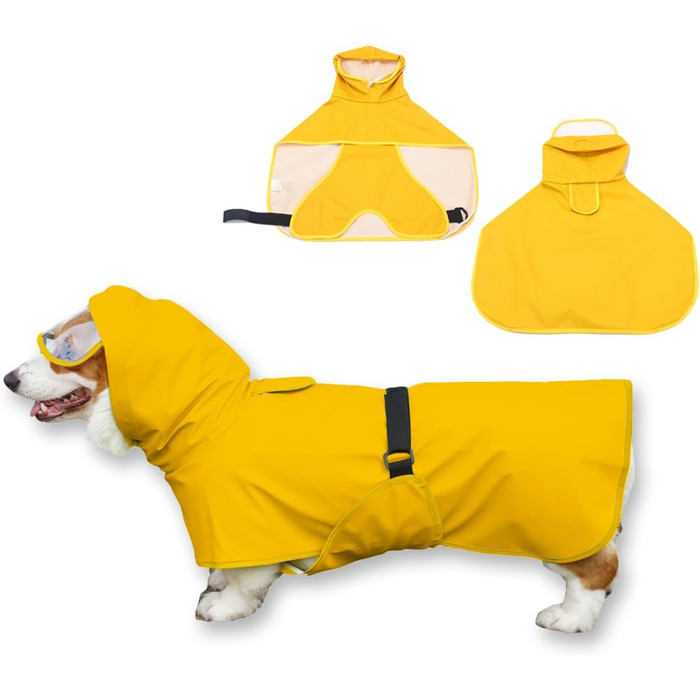Дощовик для собак WUFANC: водонепроникний, з прозорою капузоном, світловідбиваючими елементами, регульований, XL (жовтий)
