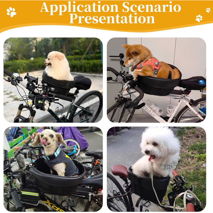 Велосипедний кошик для собак, регульований ремінь безпеки, чорна підкладка, для тварин до 6,8 кг (собаки, коти)